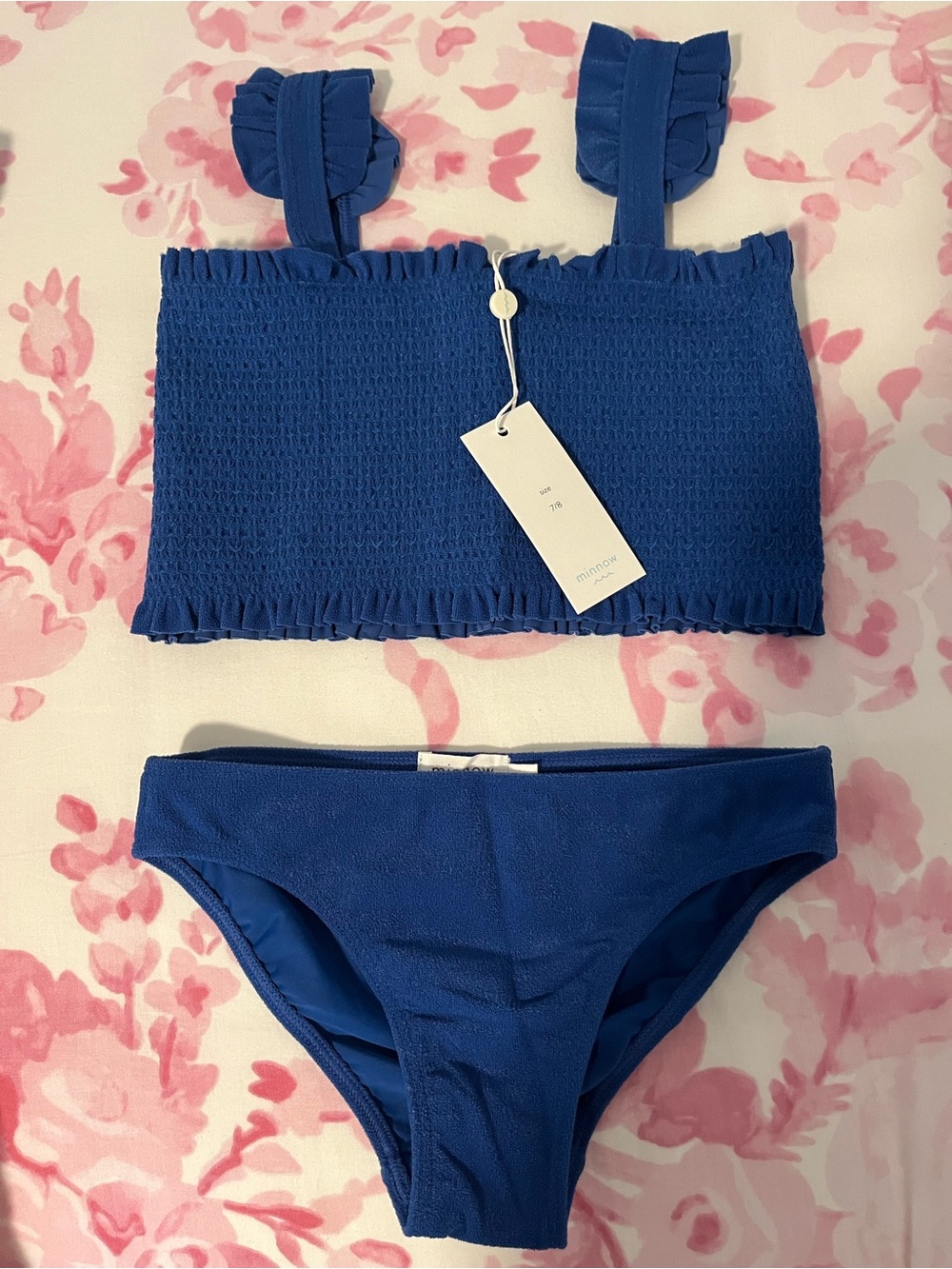 Minnow Swim Girls Blue Smocked Ruffle Bikini Set
